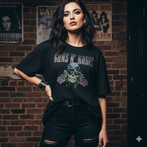 Guns N Roses Graphic Band T Shirt Black Womens Size XL Unisex